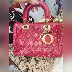 Dior Red Cannage Crossbody Bag with Gold Studs